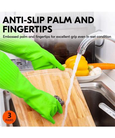 Vgo 3 Pairs Household Cleaning Gloves - Extra Thick Rubber Dishwashing Gloves with Long Sleeves | RB2143 S(3 Pack) Green - Buy Online on SooperMarket.com