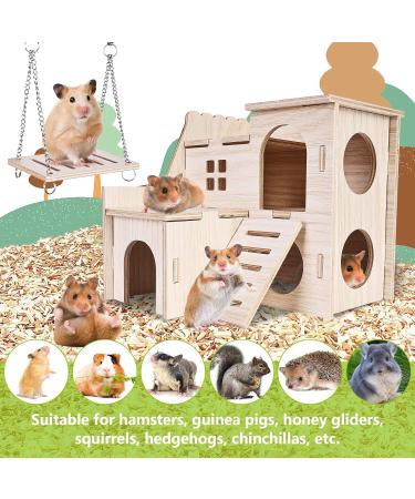 Byzesty Wooden Hamster House - 7 Piece DIY Toy & Accessories for Guinea Pigs Dwarf Hamsters Chinchillas | Fun Roller Bridge Rocker & Swing - Buy Online on SooperMarket.com