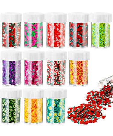 6000 Pieces Nail Design Fruit Slices 3D Polymer Assorted Pattern Nail Slices Colorful DIY Nail Design Slime Supplies for DIY Crafts Slime Making Cellphone Decorations, 12 Styles (Fruit Theme)