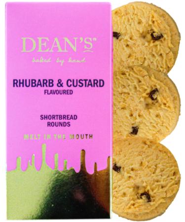 Deans Scottish Butter Shortbread Biscuits - 150g Luxury Gold & Pink Gift Box Full of Crumbly Rounds. Irresistible Cookies Slowly Baked By Hand To An Original Recipe. Rhubarb & Custard Flavour Rhubarb Crumble & Custard