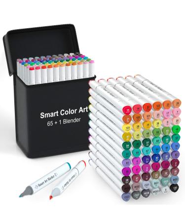 Art Markers 65 Coloring Markers and 1 Blender 66 Pack Alcohol Based Dual Tip Permanent Markers Highlighters with Case Excellent for Adults Kids Coloring Marking Drawing Sketching by Smart Color Art 66 Colors