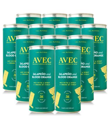 AVEC Sparkling Cocktail Mixers - Flavored Sparkling Water with Fresh Juice, Spices, Botanicals - 8.45 Oz Seltzer Water Cans - No Artificial Sugar or Preservatives (12-Pack) (Jalapeo & Blood Orange)