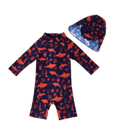 upandfast Baby Boy Swimwear Infant One Piece Zip Swimsuit UPF 50+ Sun Protection Toddler Bathing Suit with Sun Hat 12-18 Months Red Shark