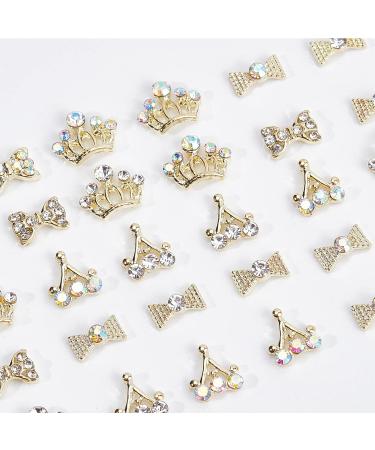 40Pcs 3D Alloy Nail Rhinestones Diamond Crown and Bowknot Charms - Luxury Gold Nail Jewelry Decorations for Women and Girls - DIY Nail Design - Buy Online on SooperMarket.com
