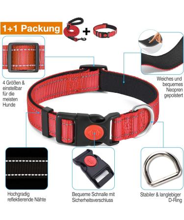 Haapaw Reflecting Dog Collar - Padded Neoprene Breathable Nylon for Small & Medium Dogs - Red (M 1-Pack) - Buy Online on SooperMarket.com