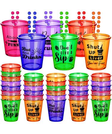 Hicarer 12 Pcs Shot Glass on Beaded Necklace Pack Plastic Shot Necklace Cups Naughty Shot Glass Favors for Adults and Teens Bachelorette Birthday Gifts Wedding Party Supplies 6 Styles