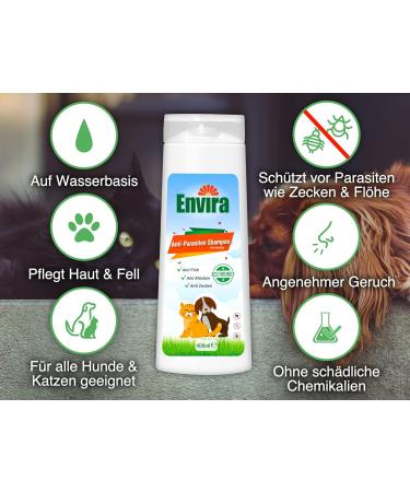 Envira Anti-Parasite Shampoo for Dogs & Cats - 2x 400ml | Effective Flea Tick & Mosquito Treatment - Itch Relief for Pets - Buy Online on SooperMarket.com