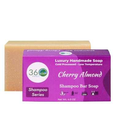 Cherry Almond Shampoo Bar Soap - Treats Itchy & Dry Scalp - Hair Treatment with Essential Oils - Vegand & Natural Ingredients - TSA Approved - Great for Hair Body & Beard