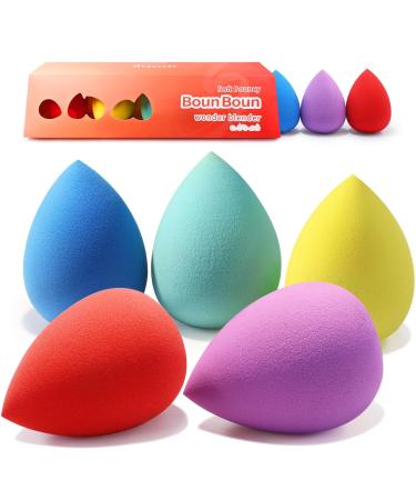 BEAKEY Makeup Sponges 5 Pcs Non-Latex Blender Beauty Soft Foundation Sponge High Density Makeup Sponge for Foundation Liquid Creams and Powders (Multi-Color) 1-5pcs multi-colored sponge