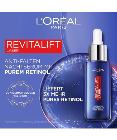 L'Or al Paris Retinol Serum - Anti-Wrinkle Night Serum with Vitamin A Hyaluronic Acid & Nourishing Oil - Revitalift Laser Facial Care - 50 ml (1 Pack) - International Shipping Available - Buy Online on SooperMarket.com
