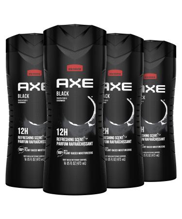 AXE Body Wash 12h Refreshing Scent Cleanser Black Frozen Pear and Cedarwood Men's Body Wash with 100 percent Plant-Based Moisturizers 16 oz 4 Count Black (Frozen Pear and Cedarwood) 16 Fl Oz (Pack of 4)