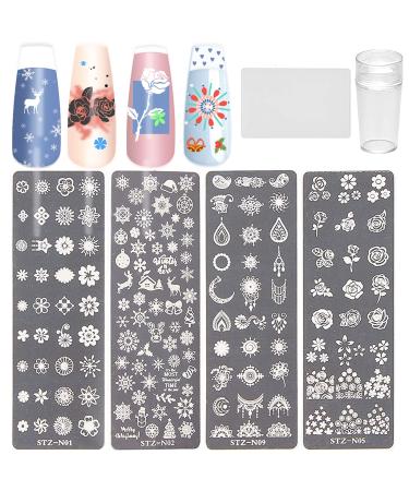 NICENEEDED Flower Nail Art Stamping Kit 4Pcs Nail Stamp Templates & 1 Nail Stamper & 1 Nail Scraper Nail Plates Manicure Tool Dreamcatcher Image Plates for DIY Decoration Stytle 3