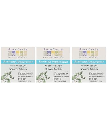 Aura Cacia Reviving Peppermint Aromatherapy Shower Tablets - 3 Pack (3 oz) | Refreshing Aromatherapy for Home Spa - Buy Online on SooperMarket.com
