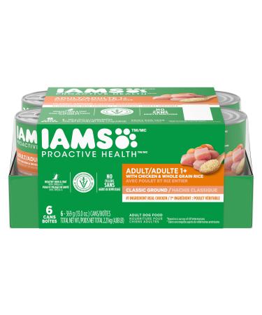 IAMS Proactive Health Wet Dog Food Adult Chicken & Whole Grain Rice Classic Ground 369g Can (6 Pack) Pate Chicken & Rice 369 g (Pack of 6)