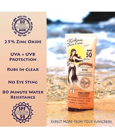 Kokua Sun Care SPF 50/80 Lotion - Hawaiian Reef Safe Non Nano Zinc Oxide Sunscreen for Face & Body - Moisturizing Mineral Sun Protection Cream - Water Resistant - Cruelty Free & Vegan - Buy Online on SooperMarket.com