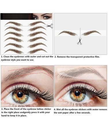 18 Sheets 180 Pairs 4D Hair-Like Eyebrow Tattoo Stickers - Waterproof Peel-Off Brow Transfers for Women - Brown - Buy Online on SooperMarket.com