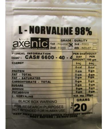 20 grams L-NORVALINE POWDER PEPTIDE BCAA
