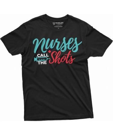Funny Nurses Day T-Shirt | 'Nurses Call The Shots' Syringe Tee for RN & CNA | Large Grey Medical Worker Shirt - Buy Online on SooperMarket.com
