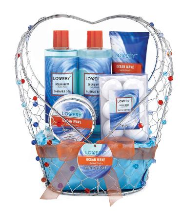 Birthday Gifts for Her Home Spa Gift Baskets For Women - Bath and Body Gift Basket For Men Ocean Wave Home Spa Set - Fragrant Lotions Bath Bombs & More - 11pc in Jeweled Heart Candy Holder