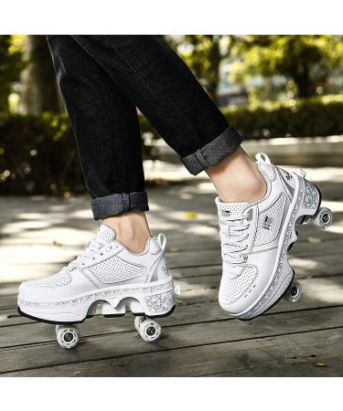 Silver Roller Skates for Women and Men | Outdoor Parkour Shoes with Retractable Wheels | Adults/Kids Quad Roller Skates | Size 8.5 US - Buy Online on SooperMarket.com