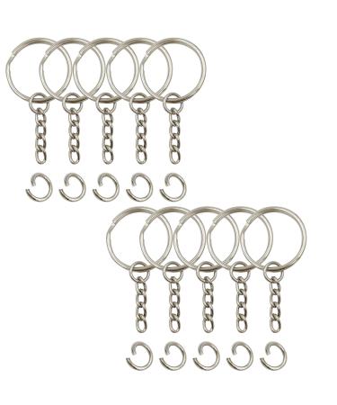 Key Ring with Chain and Open Jump Rings 1 inch 50 Pack 50pack