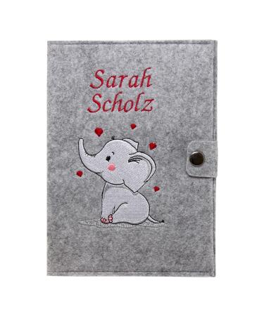 Cozy Racoon Mutterpass cover elephant made of felt with personalization |Made in Germany I with indoor pockets for the insurance card and ultrasound images I personalized gift for pregnant germany mother pass with name elephant