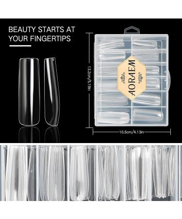 AORAEM XL Lady French Acrylic False Nail Tips - 120Pcs Clear Full Cover Extra Long Square Press On Fake Nails for Women - Buy Online on SooperMarket.com
