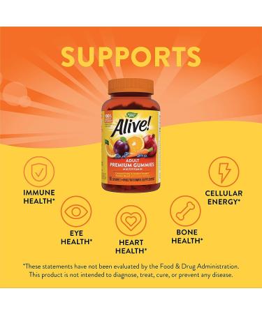 Nature's Way Alive! Premium Adult Gummy Multivitamins - Essential Vitamins & Minerals - Vegetarian - Grape & Cherry Flavored - 90 Gummies - Buy Online on SooperMarket.com