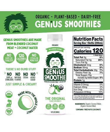 Genius Juice Organic Coconut Smoothie 6-Pack | Nutrient-Rich Meal Replacement with Whole Coconut | Low Calorie Vegan Drink | Dairy-Free & No Added Sugars - Buy Online on SooperMarket.com