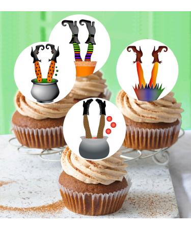 24 x Pre-Cut Halloween Mix 1 Edible Stand up Wafer/Rice Paper Cupcake Toppers Cake Decorations Birthday Party Witch Legs