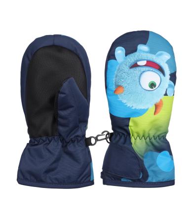 FAYHIJUN Waterproof Kids Mittens Toddler Winter Cold Weather Thermal Fleece Lined Warm PU Palm Gloves Snow Ski Glove for Age 1-9 Boys Girls Baby Skiiing Snowboarding Cycling Running Walking Outdoor Navy S(Age1-3)