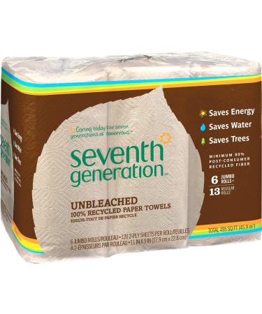 Seventh Generation Paper Towels, Unbleached, Regular Roll - 6 Count (Pack of 1)