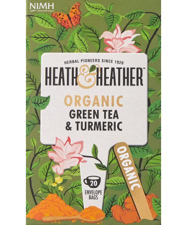 Heath & Heather Organic Green Tea & Turmeric 20 Envelope Bags 40g