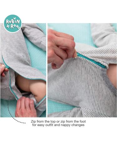 100% Cotton Two-Way Zipper Baby Sleepsuit Unisex Onesie Romper 6-12 Months Grey/White/Mint Green - Buy Online on SooperMarket.com