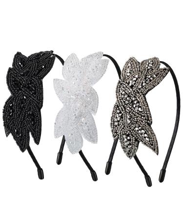 LICHENGTAI Vintage Headpiece Elegant Crystal Headbands 1920s Headpiece Flapper Headband Crystal Headband Hair Accessories for Women and Ladies 3 Pieces
