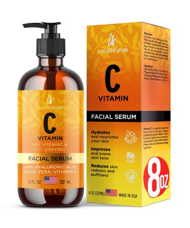 InstaSkincare Vitamin C Serum for Face and Eyes with Hyaluronic Acid and Vitamin E - Brightening Serum Dark Spots Eye Area Wrinkles 8Oz Vitamin C Serum 8Fl Oz
