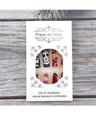 Extra Long Halloween Press on Nails - Pumpkin Ghost & Bat Design | Matte Nude Coffin Full Cover Fake Nails - 24 Pcs with Adhesive Jelly Glue - Buy Online on SooperMarket.com