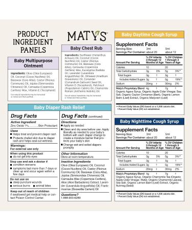 Maty's Baby Essentials Kit: Petroleum-Free Chest Rub, Diaper Rash Relief, USDA Cough Syrup - Clean Alternatives for Newborns - Buy Online on SooperMarket.com