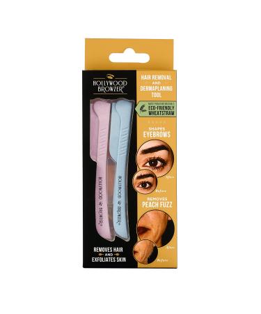 Hollywood Browzer Dermaplaning Tool for Face Eyebrow Shaping Removing Unwanted Hair Exfoliating Tool for Women Duo Pack (Aquamarine and Rose Quartz)