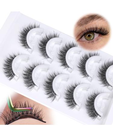 Natural Self Adhesive Lashes Cat Eye Lashes Wispy Self Adhesive Eyelashes No Glue Needed D Curl Reusable Fluffy Strip Lashes without Eyeliner Cat Eye False Eyelashes Natural Look 5 Pairs by Zegaine C- Natural