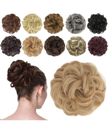 Fine hair part with rubber band dutt hair part hair tubes lured hair curly hair extension hair extension ponytail hair parts for women girls honeyblond mixed platinum blonde 38g honey blonde mixed platinum blonde 38 g