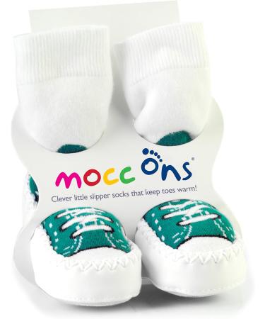 Mocc Ons 12-18 Months Sneaker Turquoise | Washable Leather Sole Slipper Socks - Buy Online on SooperMarket.com