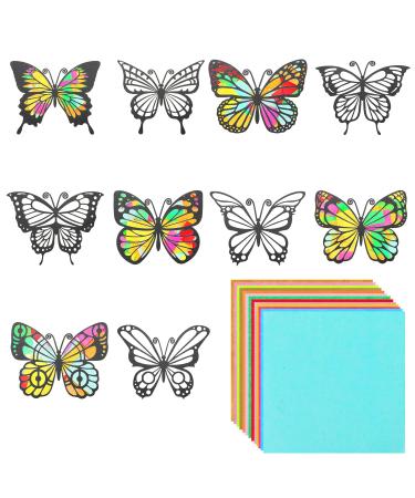 MixTeach 50 Pieces Butterfly Suncatcher Kit  10 Types Double-Sided Butterfly Stained Glass Effect Paper 6.3 x 4.3 Inch with 30 Pieces Colored Paper for Window Art Classroom Art Craft Decor (Butterfly)