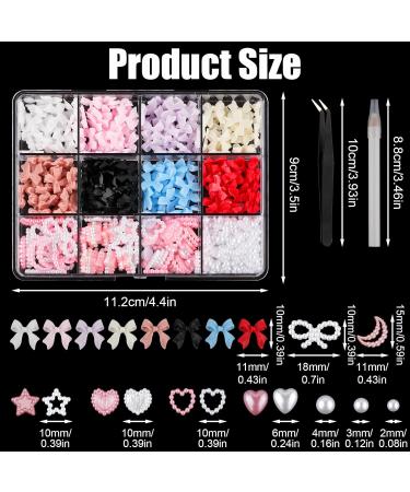 500pcs 3D Nail Charms Assorted Color Multi Shapes Mix Bow Nail Charms Cute Pearl Heart Star Moon Bowknot Rhinestones Gems Nail Decorations with Pickup Tool for Women Girls Nail DIY Accessories - Buy Online on SooperMarket.com