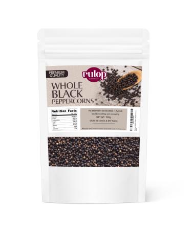 Rulop Black Peppercorn 500g - Gourmet Black Peppercorn - Black Peppercorns for Grinders Packed in Resealable Pouch to Maintain Freshness