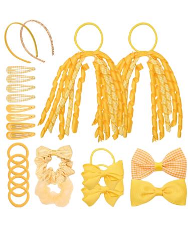 Basic Sense Gingham Girl Hair Accessories Set 16 Pieces Hair Ties Pins Scrunchies Ribbon Ponytail Holder Summer School Check Uniform Yellow
