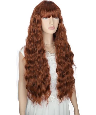 YEESHEDO Long Brown Wig with Bangs - Natural Wave Synthetic Wavy Curly Wig 28 Heat Resistant Fiber - Honey Brown Women's Wig - Buy Online on SooperMarket.com