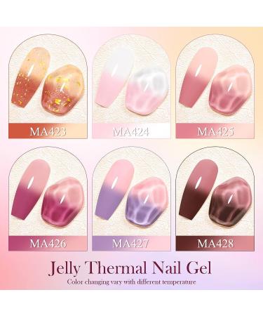 MEET ACROSS Pink Color Changing Gel Nail Polish Set - Mood Temperature Change Translucent Nude Pink Gel Polish with Foil & Crystal Accents - Buy Online on SooperMarket.com