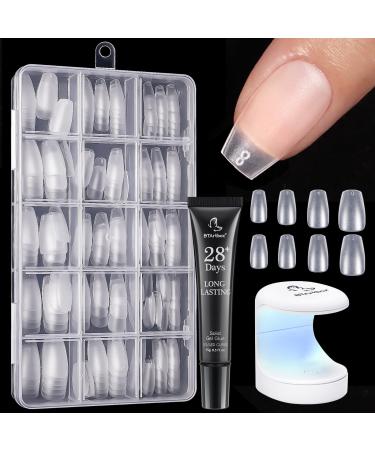 Bartbox ballerina nail tips set and glue gel kit nail extension set 300 pieces soft tips short nail tips set with mini UV nail lamp and 15g quick nail glue 1 ml (1 Pack) Short ballerina clear