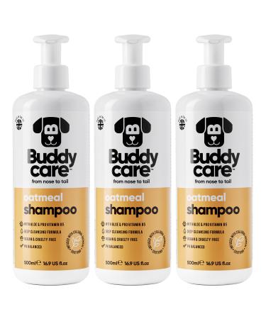 BuddyCare's oatmeal dog shampoo - shampoo for dogs with irritated skin - soothing and moisturizing - with aloe vera and pro -vitamin B5 (500ml X3) oatmeal 500ml X3
